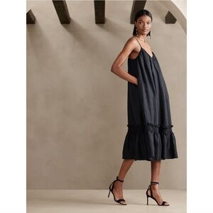 Banana Republic Black Midi Slip Dress with Ruffle Hem